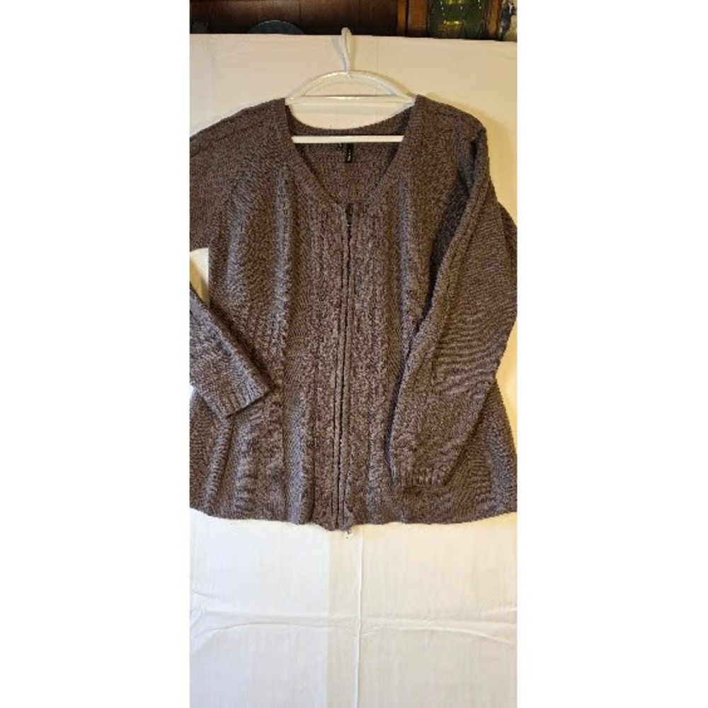 Maurices Womens XL Brown Cable Knit Full Zip Peplum Cardigan Sweater Long Sleeve